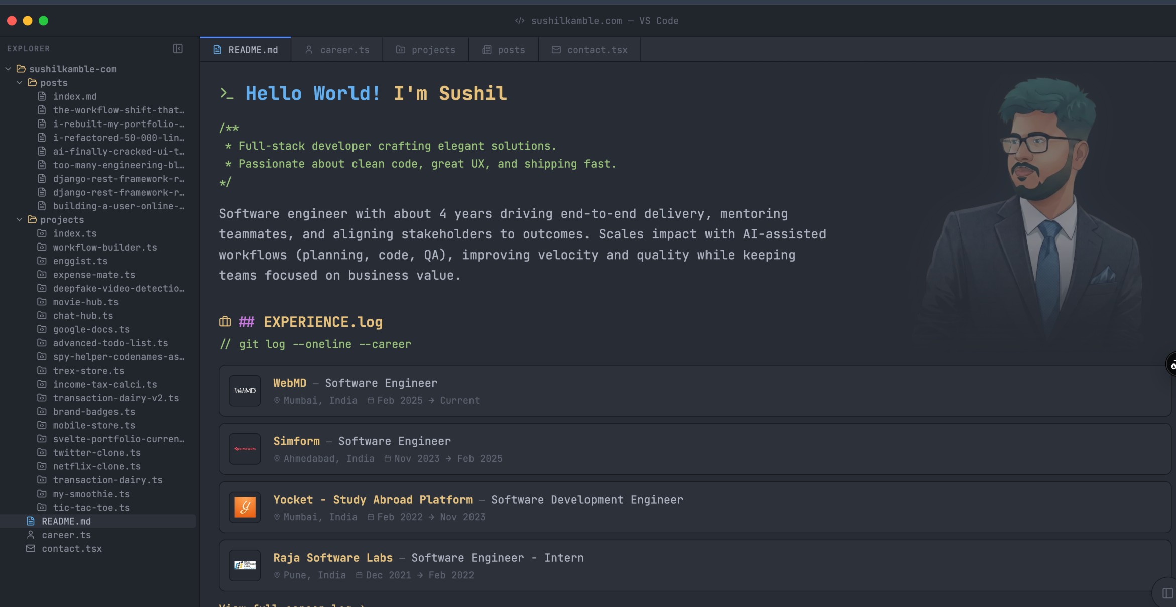 Sushil Kamble Portfolio (VS Code Web) screenshot 1