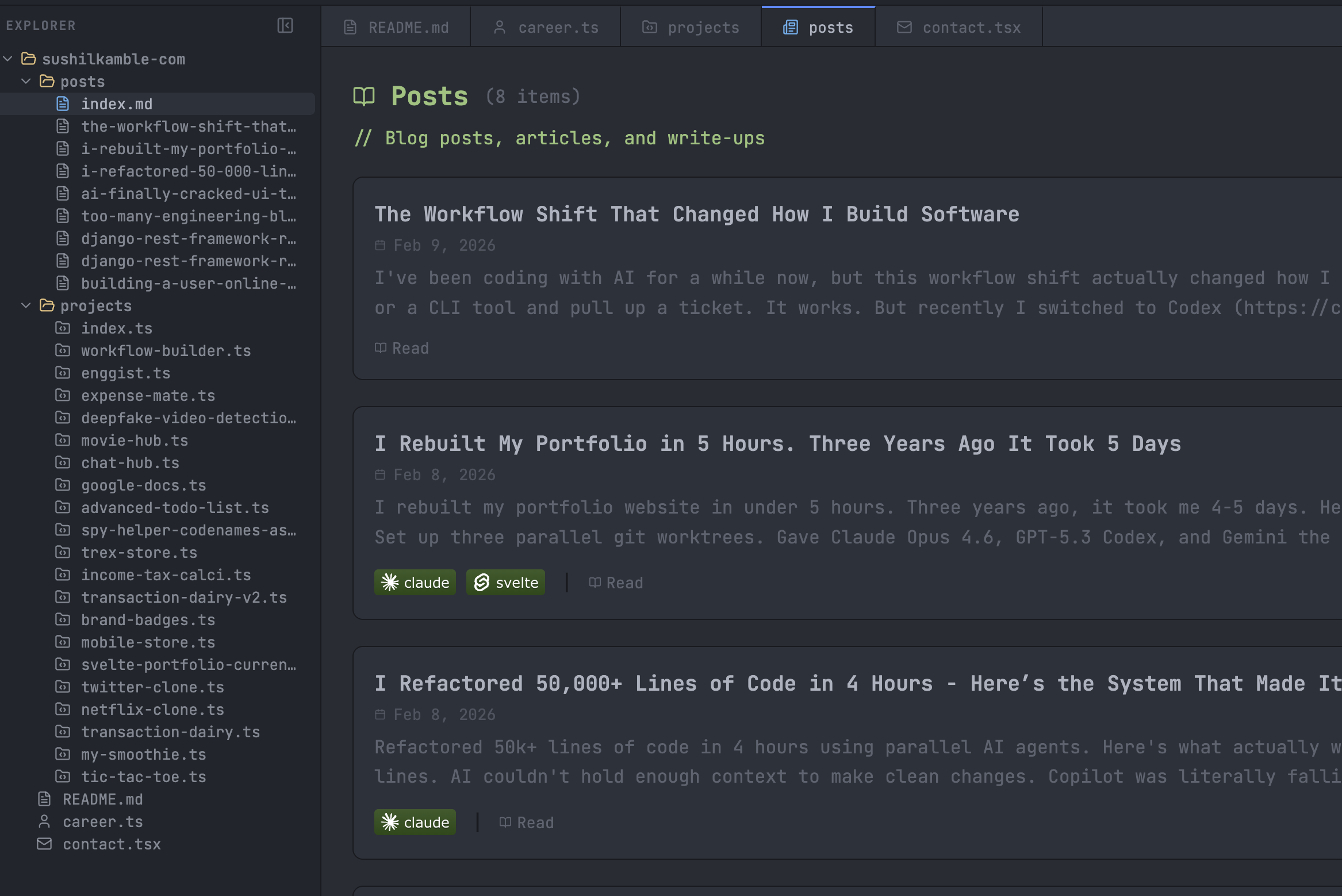 Sushil Kamble Portfolio (VS Code Web) screenshot 2