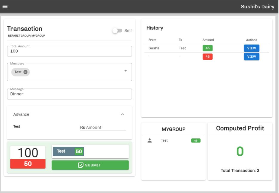 Transaction Dairy v2 screenshot